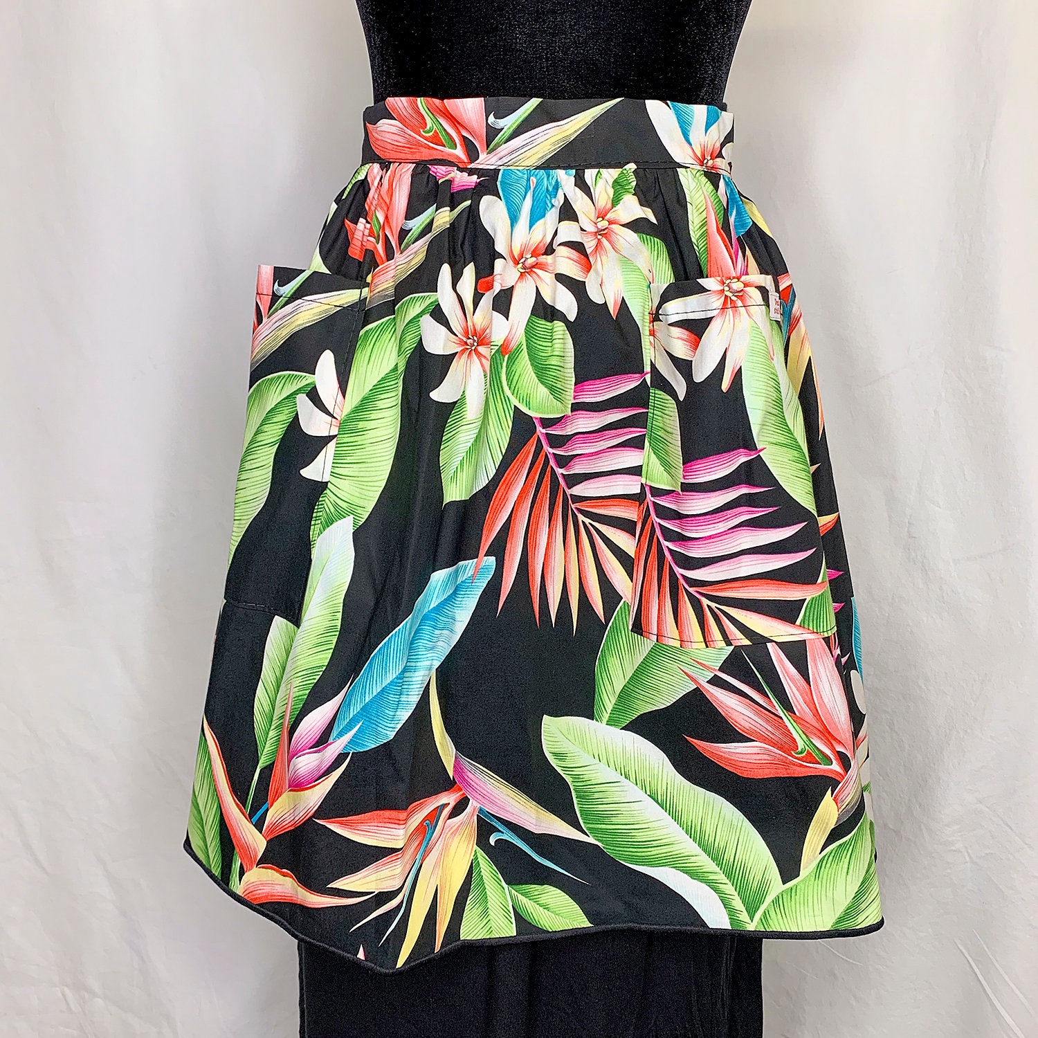 Tropical Flowers - Black Bird of Paradise Helaconia - Half Apron ...