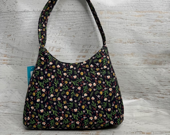 Daisies Floral - Black - Hobo Style - Shoulder Bag - MCM - Spring - Summer Bag - Flowers - Boho - Country