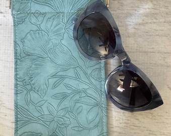 Paniola Collection: Light Brown - Floral Embossed Vinyl Hawaiian Print Eyeglass Case