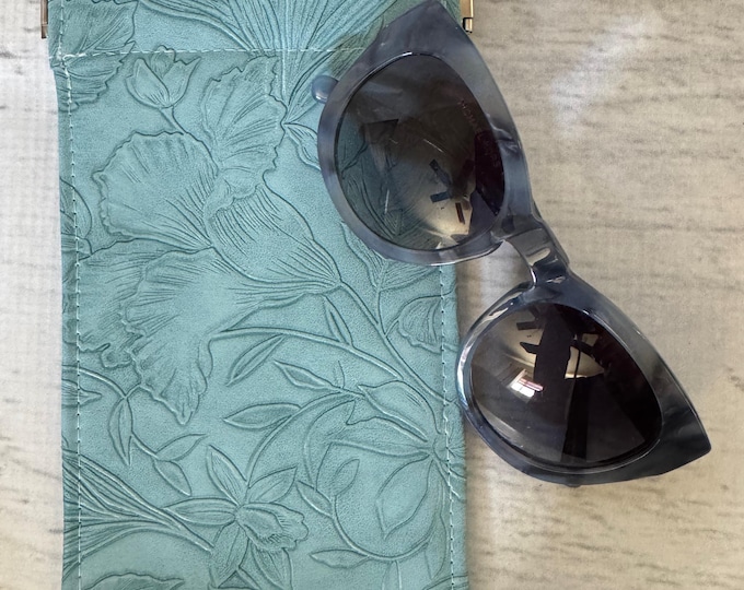 Paniola Collection: Light Brown - Floral Embossed Vinyl Hawaiian Print Eyeglass Case