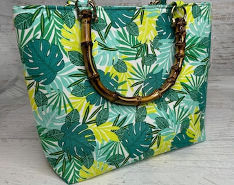 Tropical Leaves - Tote Bag - Purse - Handbag - Crossbody - Tiki - MCM - Aloha Print - Hawaiian Print - Monsterra - Palm