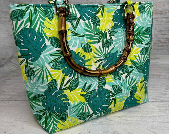 Tropical Leaves - Tote Bag - Purse - Handbag - Crossbody - Tiki - MCM - Aloha Print - Hawaiian Print - Monsterra - Palm