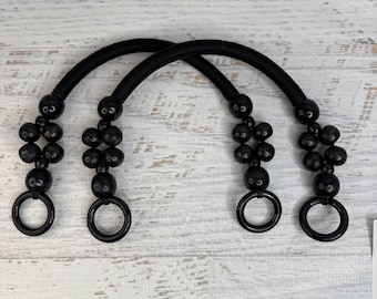 Black Rope with Wood Beads - Shoulder Strap Purse Handles - Set of 2 - Perfect for Bags - Handbags - Knitting Bags - Crocheted Bags