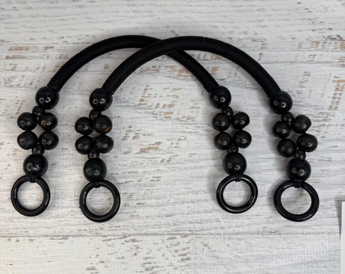 Black Rope with Wood Beads - Shoulder Strap Purse Handles - Set of 2 - Perfect for Bags - Handbags - Knitting Bags - Crocheted Bags