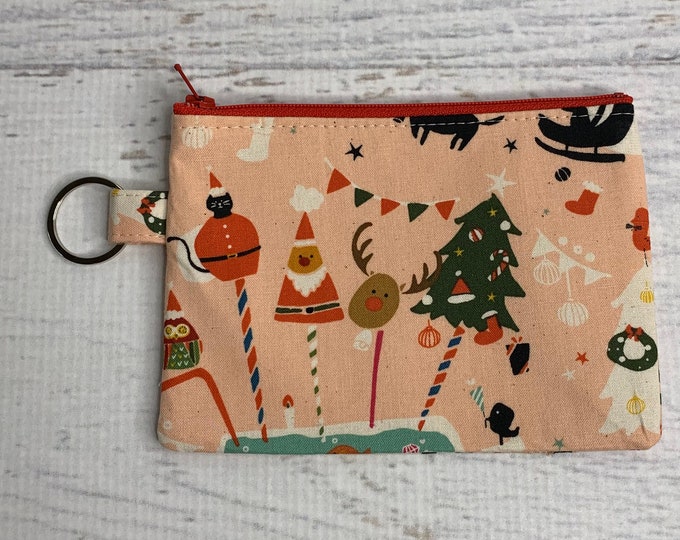 Waku Waku Christmas - Holiday Party - Cotton - Coin Purse - Keychain - Wallet - Key Fob - Key Ring - Japan - Santa Cats - Penguins