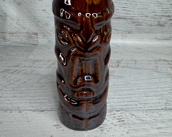 Vintage Tiki Mug - Kon Tiki - Sheraton Waikiki - Gaping Mouth Tiki - 1980s - Dark Brown Opalescent glaze