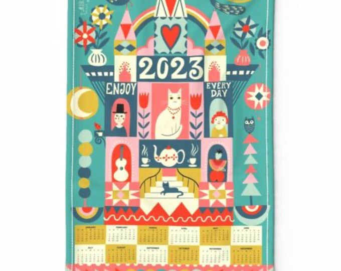 Enjoy Every Day - 2023 Calendar - Tea Towel - Bar Towel - Linen Cotton Canvas - Small World Inspired