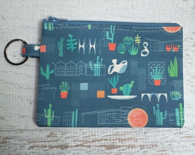 Palms Springs Modern - Desert Cactus - Cotton Canvas - Coin Purse - Keychain - Wallet - Key Fob - Key Ring - Aloha - Hawaiian Print - Parrot