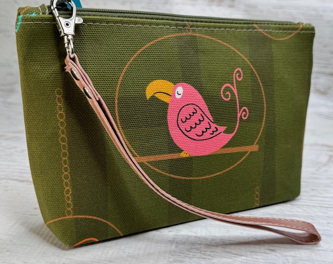 Tiki Birds - Clutch - Zipper Pouch - Wristlet - Retro Hawaiian Print - Travel Bag - Nightclub - MCM - Tiki Room - Parrots - Parrothead