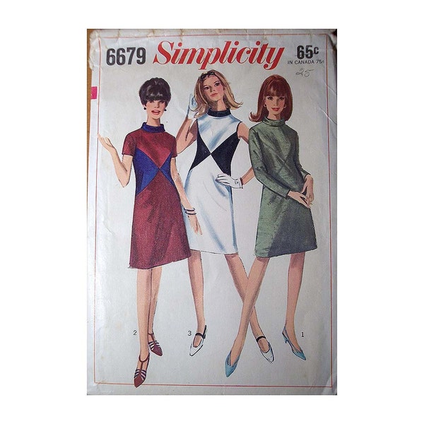 Simplicity 6679 Sewing Pattern Dress 1966 Missy Size 10 womens size 0