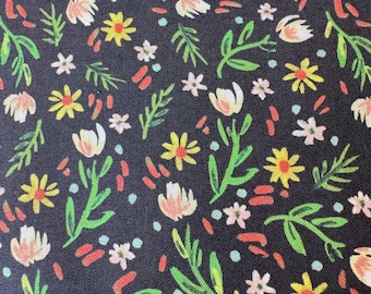 Remnant Fabric - Dear Stella August Wren - Black Floral Print Cotton Woven