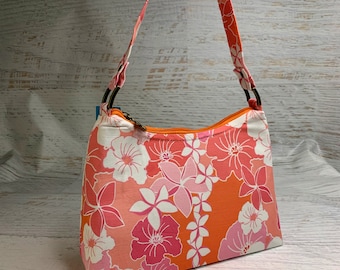 Orange & Pink Floral Hibiscus - Shoulder Bag - Purse - Handbag - Clutch - Wristlet - MCM - Retro Modern - Tropical - Tiki