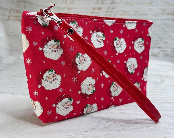 Silver Santa - Cotton Woven Clutch Pouch Wristlet