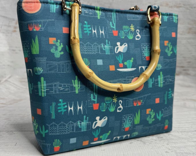 Palm Springs Modern - Desert Cactus - SMALL Tote Bag - Purse - Handbag - Crossbody Option - Tiki Purse - Aloha Print - Tropical