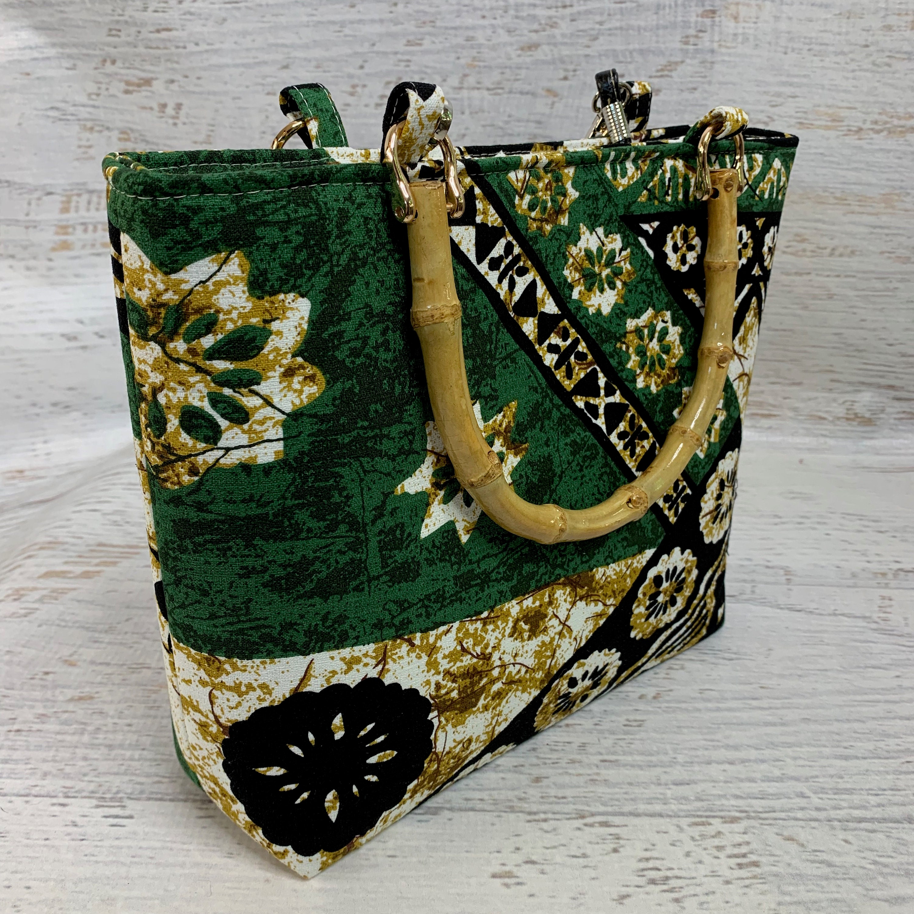 Green Tapa Cloth - Tote Bag - Purse - Handbag - Crossbody