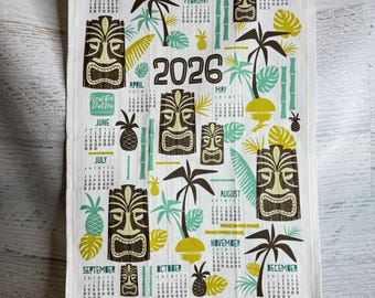 Island Tiki - 2026 Tea Towel Calendar - Linen Cotton Canvas