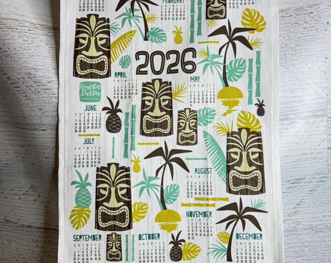 Island Tiki - 2026 Tea Towel Calendar - Linen Cotton Canvas