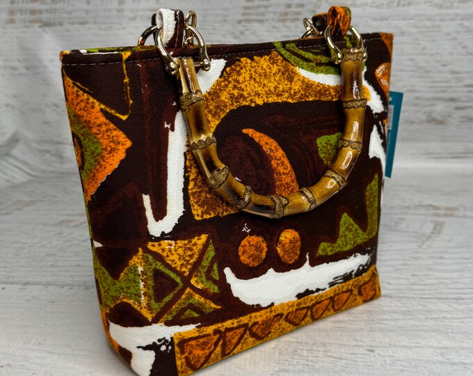 60s Hawaiian Barkcloth - SMALL Tote Bag - Purse - Handbag - Crossbody - Tiki - MCM - Aloha Print - Hawaiian Print - vintage fabric