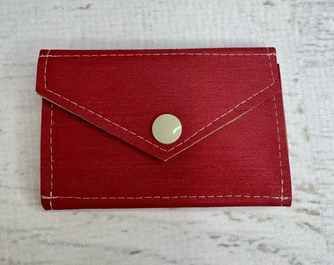 Red - Stripe Texture - Credit Card Wallet - Business Card Case - Snap Wallet - Gift Card Wallet - Compact Wallet - MCM - MidCentury Modern