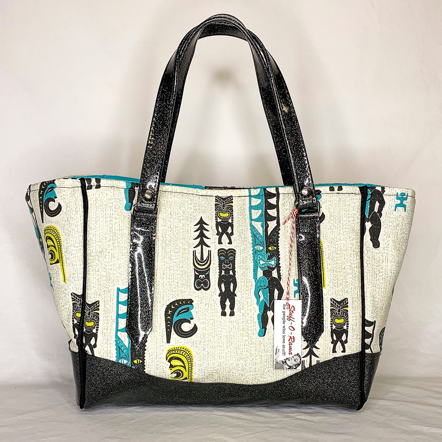 Vinyl Shoulder Bag Black Glitter Vinyl Midcentury Tikis Canvas Print by Michael Uhlenkott Purse