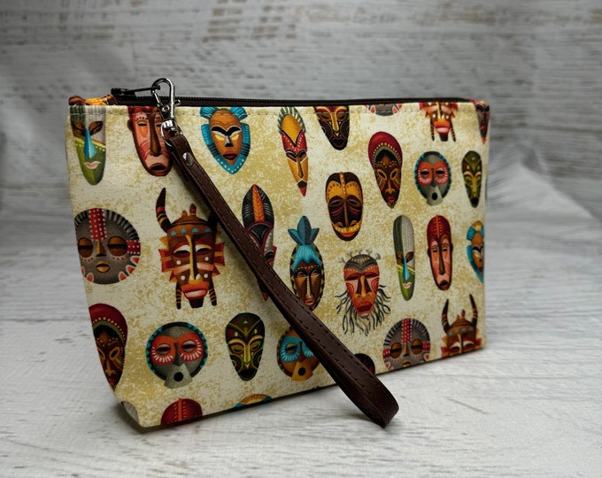 Tribal Masks - Clutch - Zipper Pouch - Wristlet - Retro Hawaiian Print - Aloha Print - Hawaii Travel Bag - Tiki