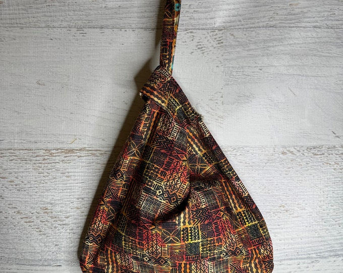 Tiki Tapa Tribal Masks - Reversible - Large Japanese Knot Bag - Shopping Tote - Farmers Market Bag - Cotton Tote - Reusable Bag