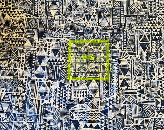 Hawaiian Fabrics - 45 - Tribal Tapa Tattoo - Blue - Aloha Print - Trendtex Fabrics - Cotton Print - Floral - Tropical