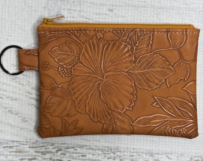 Paniola - Orange - Coin Purse - Keychain - Wallet - Key Fob - Key Ring - Floral - Aloha Print - Hawaiian Print - Vinyl