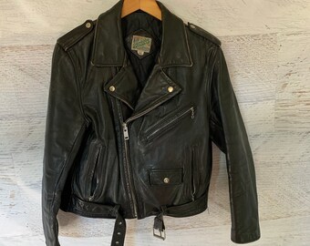 Vintage 80s - Outdoor Exchange - Black Leather Motorcycle Jacket Size 40 M Tall - Heavy Duty - Punk Rock - Rockabilly - Greaser - Rocker
