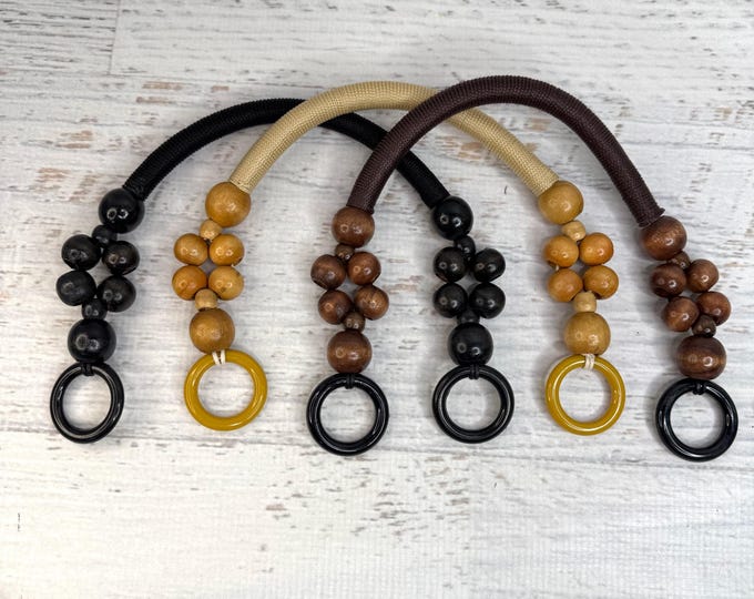 Rope with Wood Beads - Shoulder Strap Purse Handles - Set of 2 - Perfect for Bags - Handbags - Knitting Bags - Knitted or Crocheted Bags