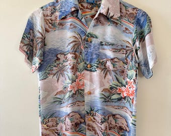 Vintage 70s Boys OP Ocean Pacific Sunwear Hawaiian Shirt size 16