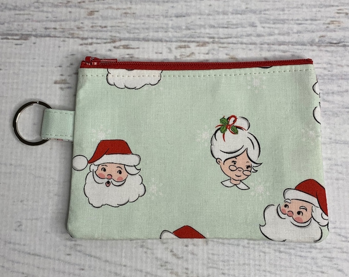 Santa & Mrs Claus - Cotton - Coin Purse - Keychain - Wallet - Key Fob - Key Ring - Retro Christmas - MCM - MidCentury Modern