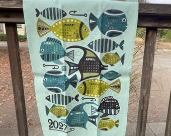 Deep Sea Fishing | 2027 Tea Towel Calendar | Linen Cotton Canvas | MidCentury Modern