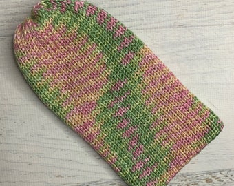 Knit Hat - Bermudan Haze - toque - beanie - stocking cap - adult -Chunky Yarn - Pink Peach Grass Green Light Green - with or without Pom Pom