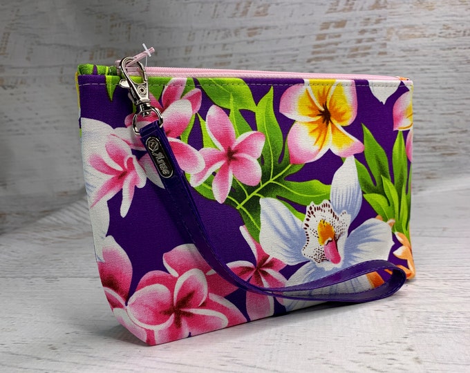 Purple Aloha Hawaiian Print - Clutch - Zipper Pouch - Wristlet - Retro Hawaiian Print - Travel Bag - Tiki - Aloha Print - Tiki Bar