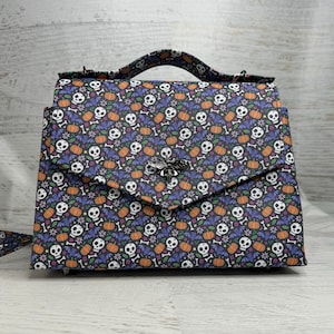 Calavera Huesos Murciélagos y Calabazas - Bolso - Bolso - Bandolera - Bolsillo - Retro Vintage Inspirado - Monedero gótico - Halloween - Espeluznante