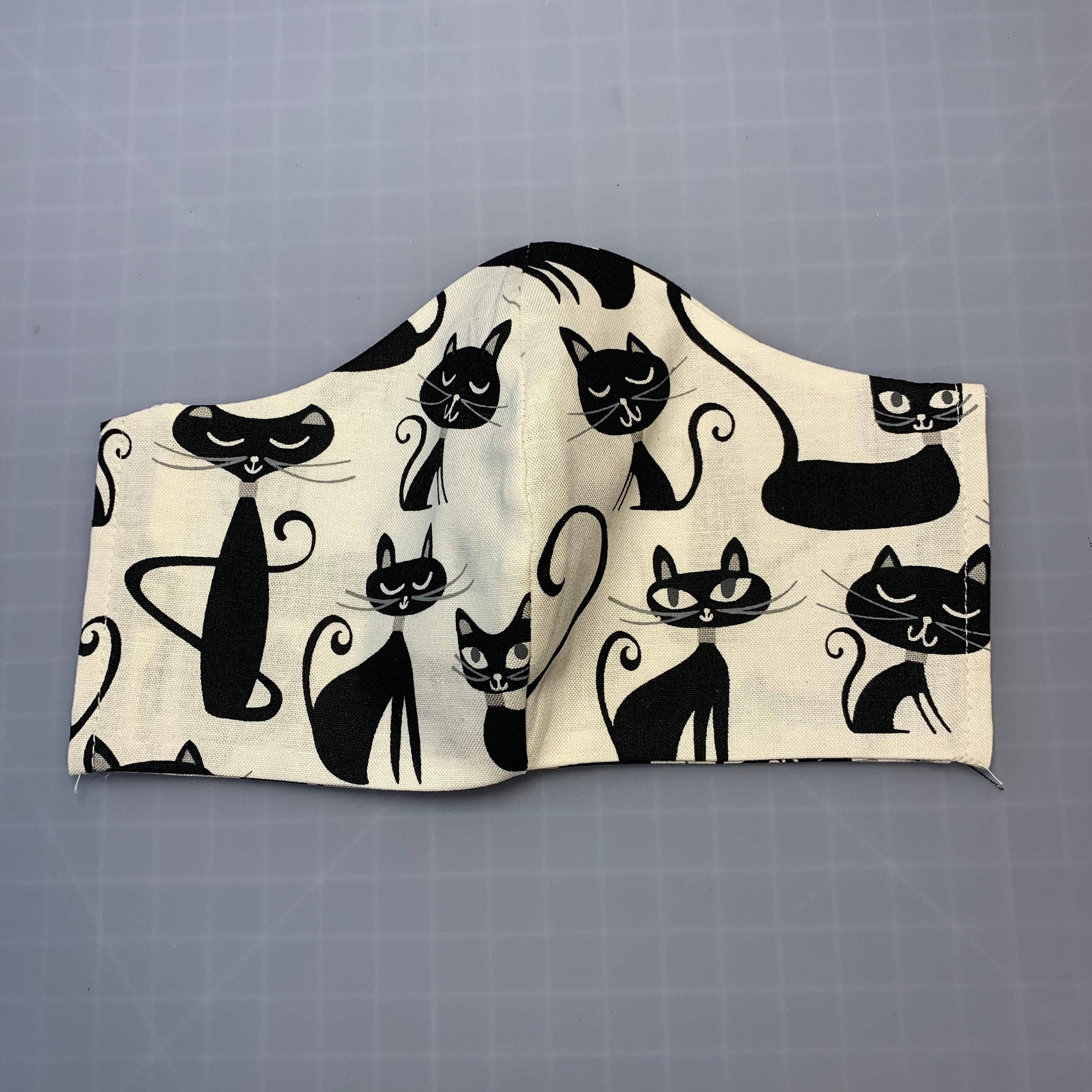 Mod Black Cats MCM Halloween Face Mask Coverings 100 Cotton Washable With Filter