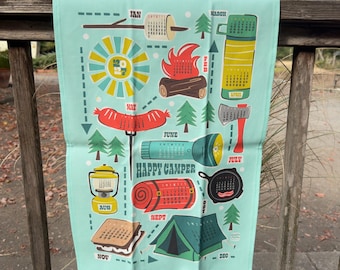 Retro Camping Adventure | 2027 Tea Towel Calendar | Linen Cotton Canvas