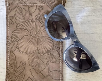 Paniola Collection: Cocoa - Floral Embossed Vinyl Hawaiian Print Eyeglass Case