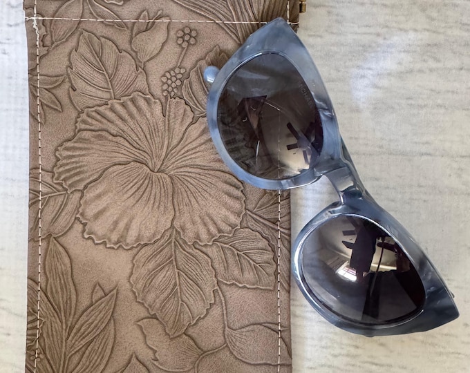 Paniola Collection: Cocoa - Floral Embossed Vinyl Hawaiian Print Eyeglass Case