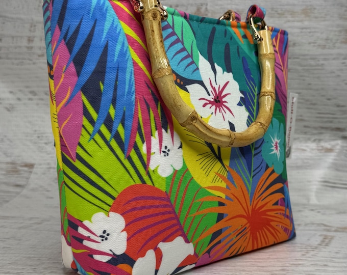 Jungle Colors - SMALL Tote Bag - Purse - Handbag - Crossbody Option - Tiki Purse - MCM - Midcentury Modern - Aloha Print - Tropical