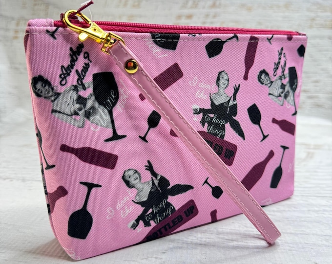 Bottled Up Eco Canvas Zippered Clutch Pouch Wristlet