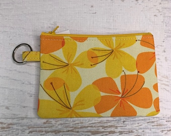 Hawaiian Tiki Flowers - Cotton Canvas - Coin Purse - Keychain - Wallet - Key Fob - Key Ring - MCM - Mid Century Modern - Tiki - 70s Hawaiian