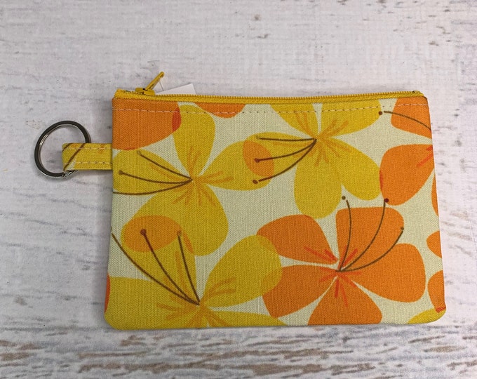 Hawaiian Tiki Flowers - Cotton Canvas - Coin Purse - Keychain - Wallet - Key Fob - Key Ring - MCM - Mid Century Modern - Tiki - 70s Hawaiian