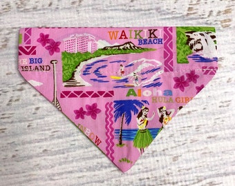 Pink Hawaiian Islands - Dog Cat Pet Bandana - Over the Collar - Tropical - Aloha Print - Sizes XS through XL - Dog Accessories - Neckwear