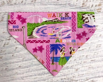 Pink Hawaiian Islands - Dog Cat Pet Bandanna - Over the Collar - Tropical - Aloha Print - Sizes XS through XL - Dog Accessories - Neckwear