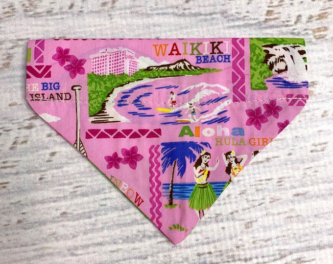 Pink Hawaiian Islands - Dog Cat Pet Bandana - Over the Collar - Tropical - Aloha Print - Sizes XS through XL - Dog Accessories - Neckwear