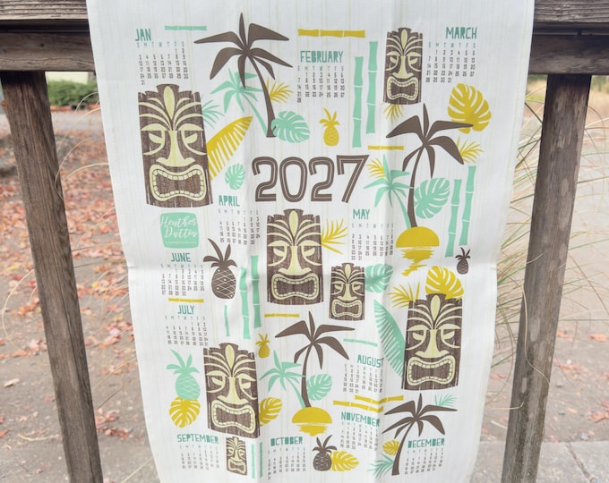 Island Tiki | 2027 Tea Towel Calendar | Linen Cotton Canvas