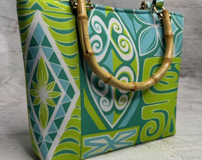 Tapadelica by Dawn Frasier Sophistatiki - SMALL Tote Bag - Purse - Handbag - Crossbody - Canvas - Tiki - MCM - Tropical - Hawaiian Print
