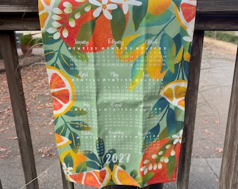 Citrus | 2027 Calendar | Tea Towel | Bar Towel | Linen Cotton Canvas | Oranges - Grapefruit - Lemons